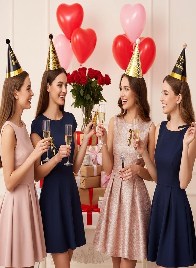 JOINPAYA 36 Pcs Birthday Party Cone Hats Set: Black Gold Party Supplies with 12 Paper Hats and 24 Noise Makers,Glitter Cone Paper Headwear for Kids and Adults - Image 3